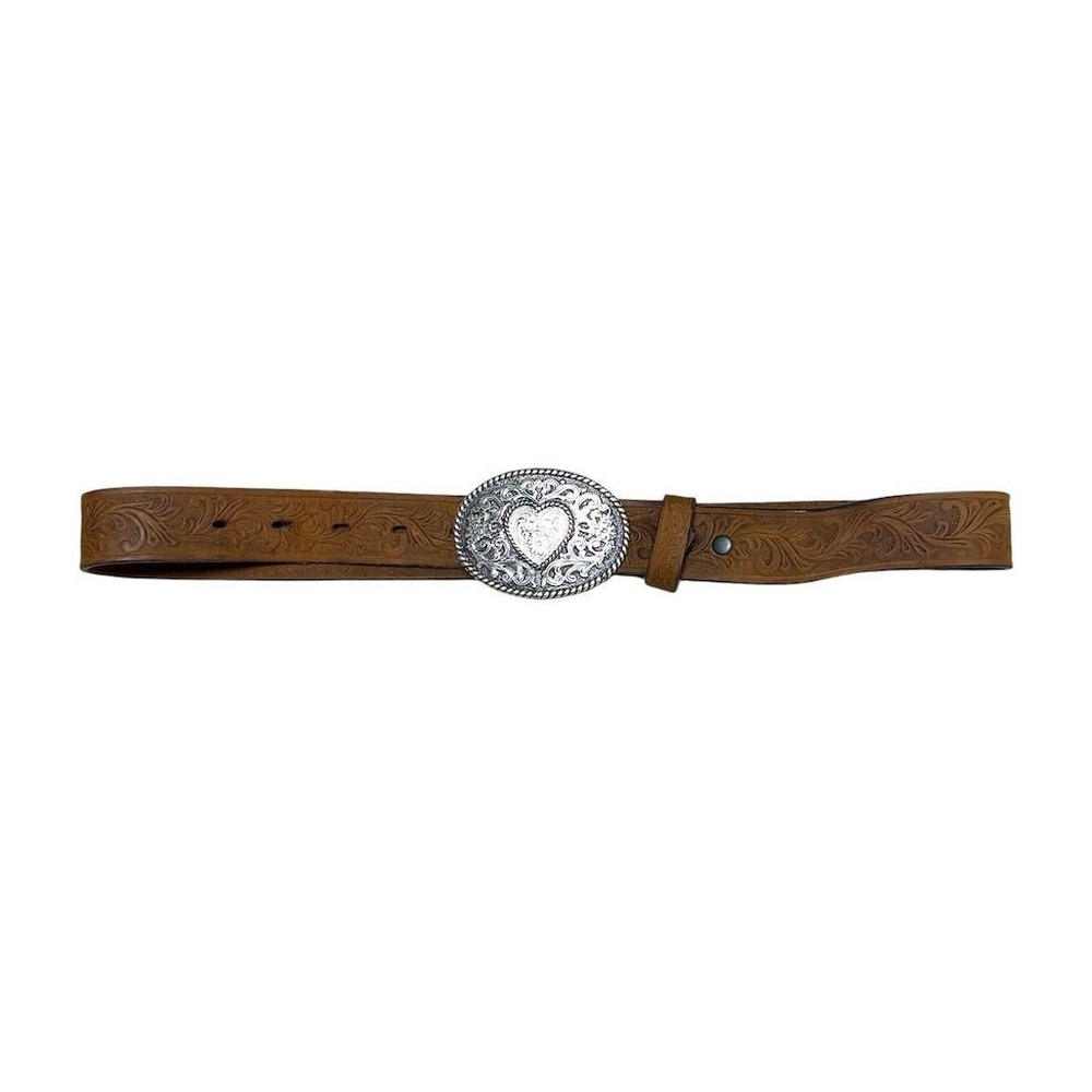 Tony‎ Lama Brown Western Belt with Heart Buckle One Size